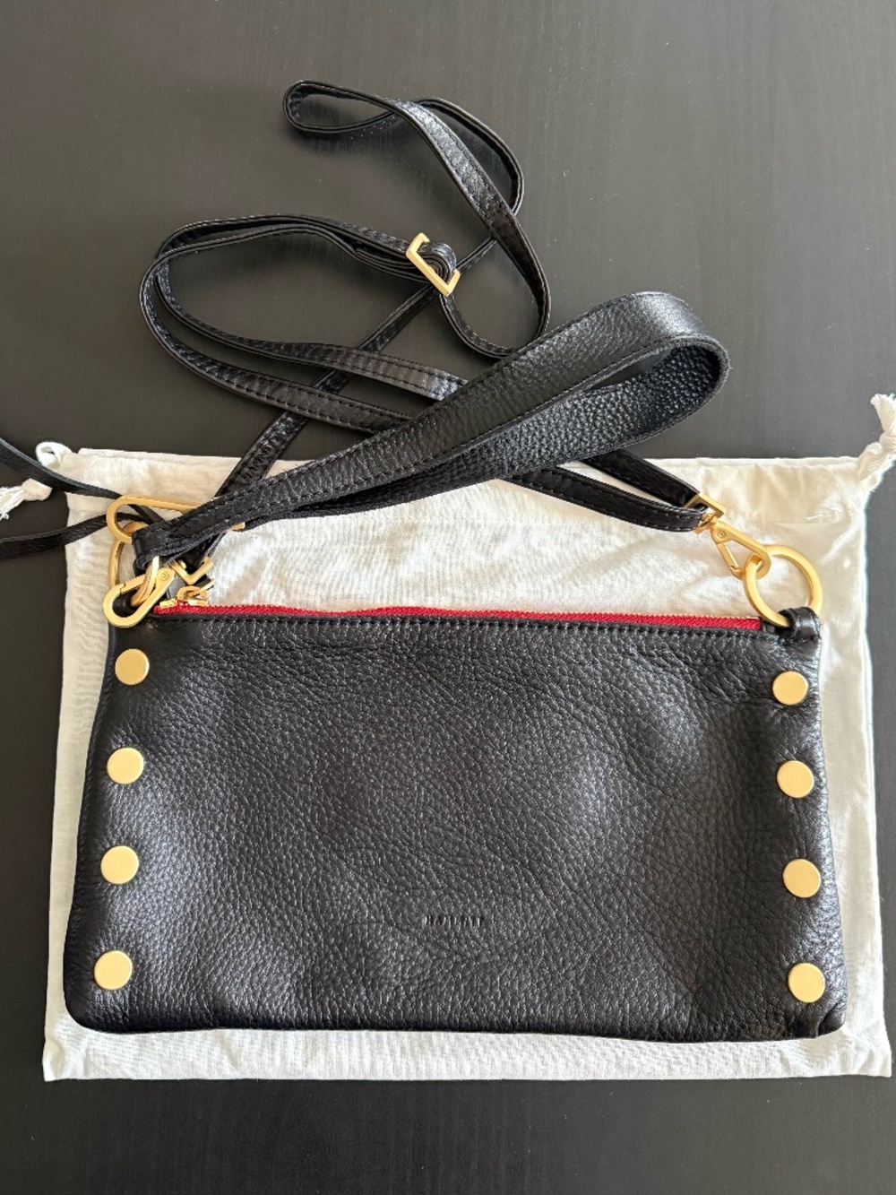 NEW! Hammitt Kyle Black Leather Bag with Red Zip